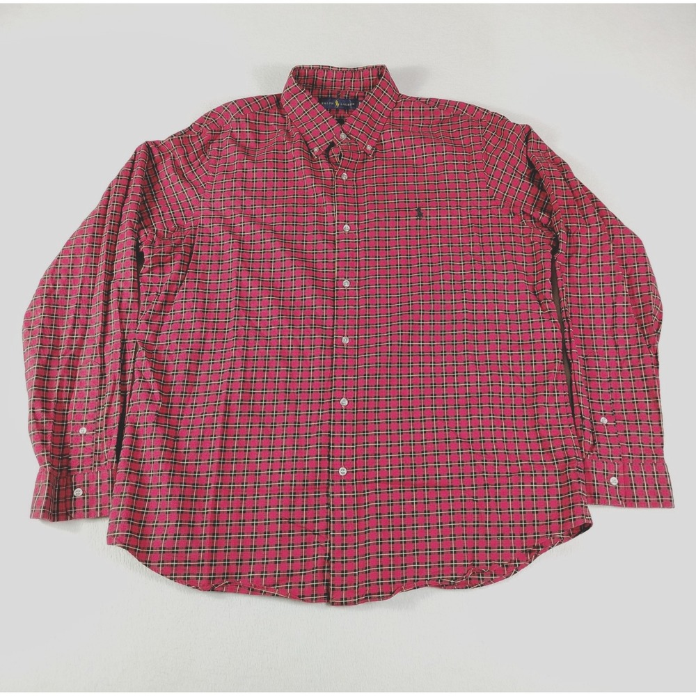 Ralph Lauren Button Down Shirt Mens XL Red Plaid Classic Logo 710735575001